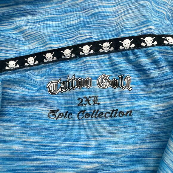 Tattoo Golf Polo Mens 2XL Epic Collection 1/4 Zip Blue Skull Logo Performance - Picture 2 of 9